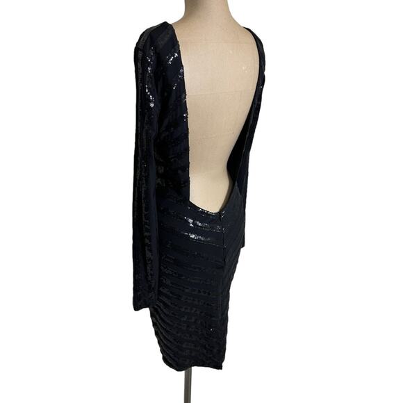 House of CB Mini Dress Black Sequin Long Sleeve Backless Cut out Front - Picture 7 of 10